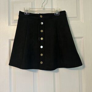 Black Women's Faux Suede Button Closure A-Line Mini Short Skirt Size Small
